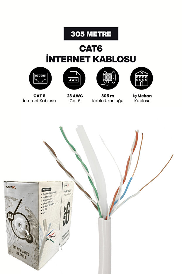 كابل إنترنت CAT6 23 AWG بطول 305 متر، كابل شبكة عالي السرعة للاستخدام الداخلي