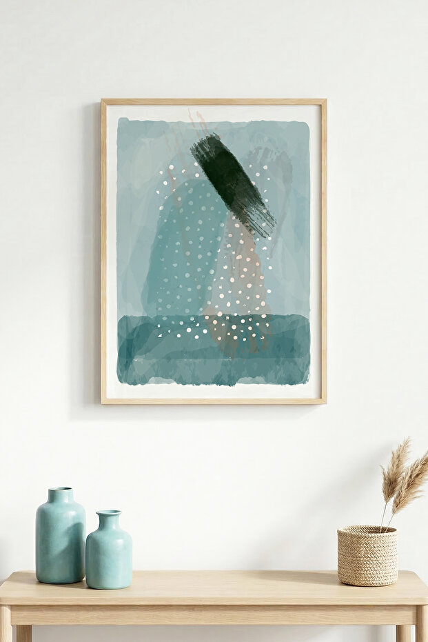 Natural Wood Framed Abstract Patterned Painting - Vibrant Tones | Huhu1474