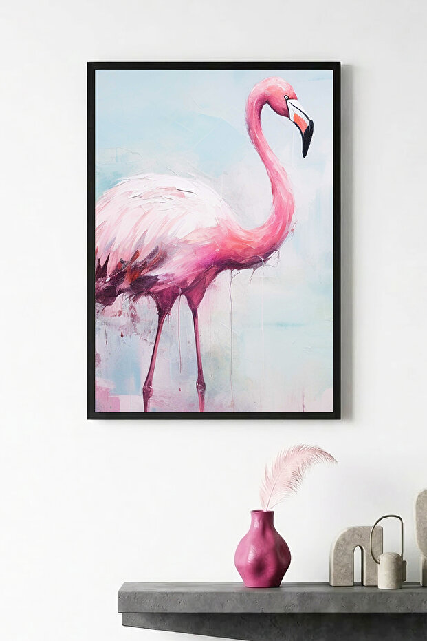 Black Wooden Framed Flower Patterned Painting - Vibrant Tones | Huhu1304 - Single Table Black Frame