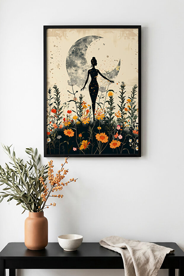 Natural Wood Framed Floral Pattern Painting - Abstract | Huhu1257