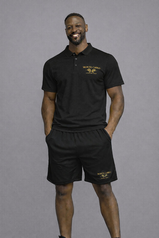 Polo Collar Monte Carlo Printed 2-Piece Shorts Tracksuit Set