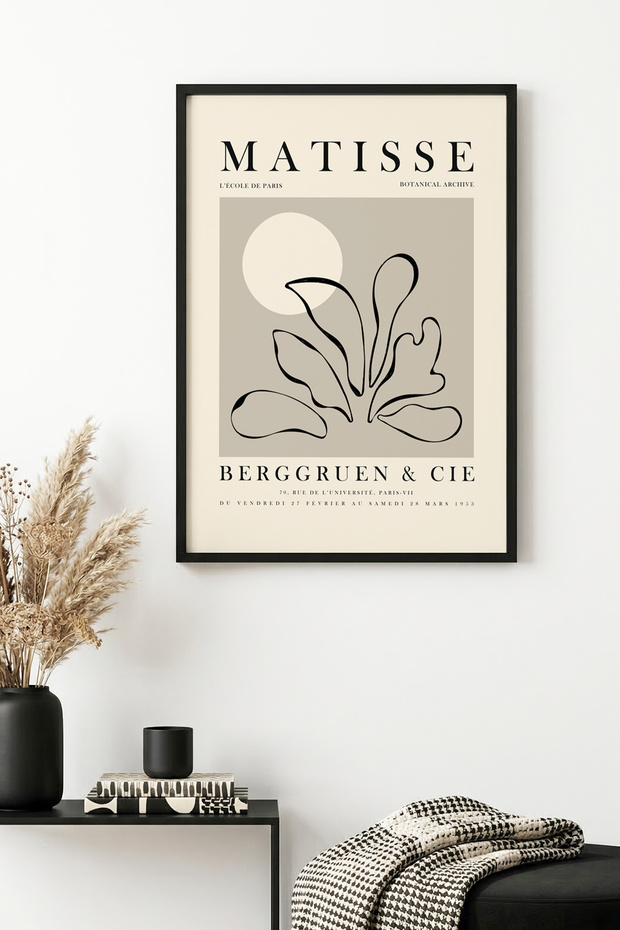 Natural Wood Framed Minimal Leaf Pattern Painting - Pastel Tones | Huhu1109