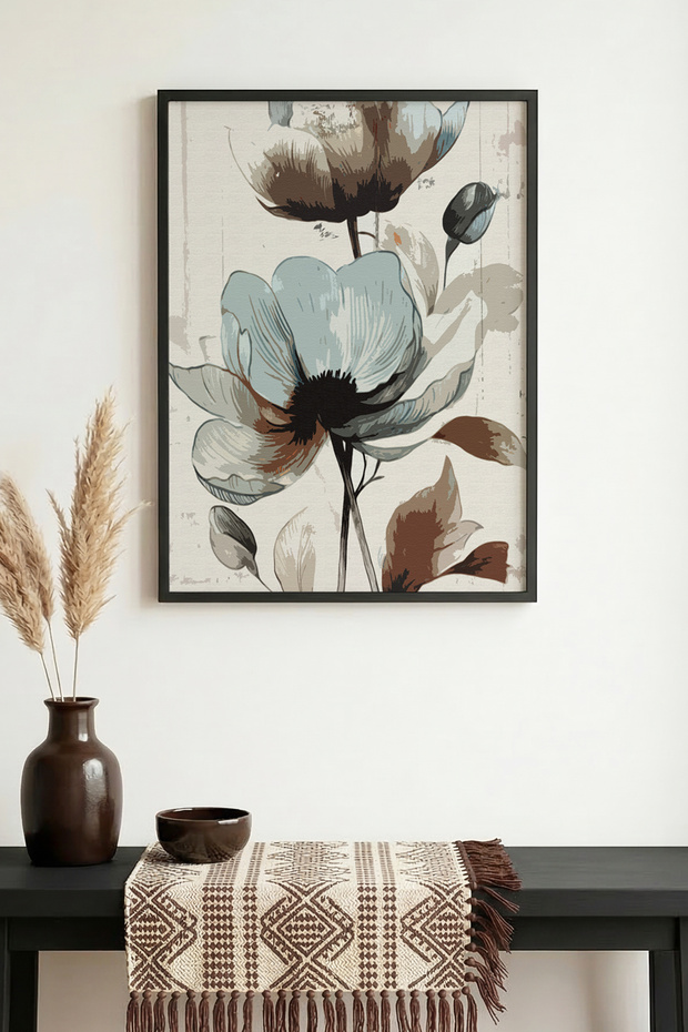 Natural Wood Framed Floral Pattern Painting - Pastel Tones | Huhu1312