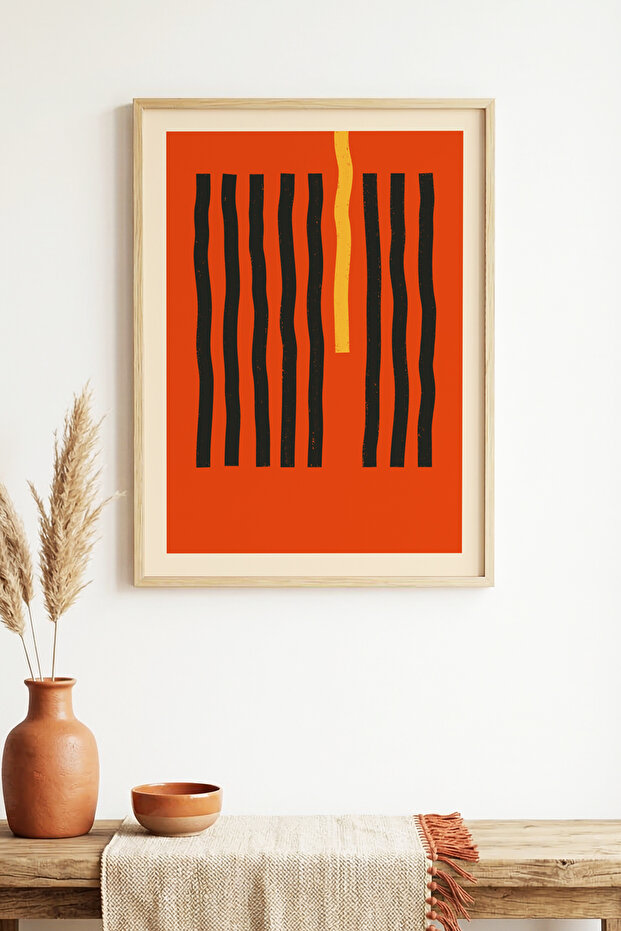 Natural Wood Framed Abstract Patterned Painting - Vibrant Tones | Huhu1530