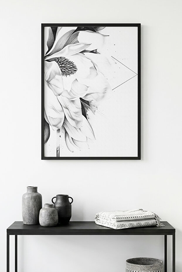 Natural Wood Framed Floral Patterned Painting - Minimal | Huhu1314
