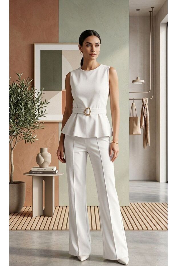 Embellished Waist Detailed Denim Two-Piece Set - Designer Cut - Stylish Summer Denim