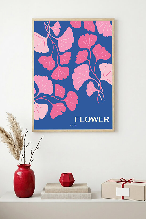 Natural Wood Framed Floral Pattern Painting - Vibrant Tones | Huhu1587 - Single Table Natural Wood Frame