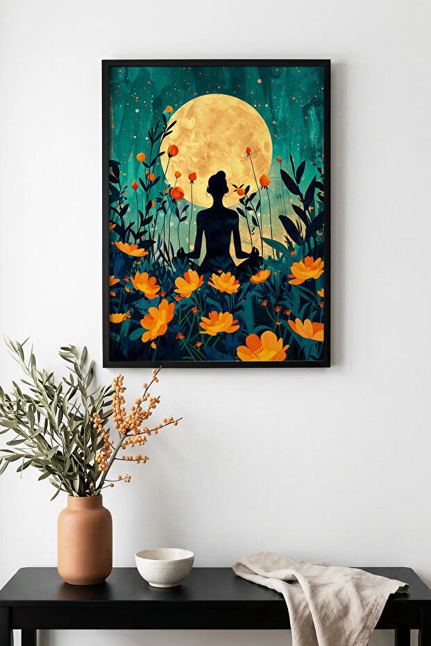 Natural Wood Framed Floral Pattern Painting - Vibrant Tones | Huhu1258