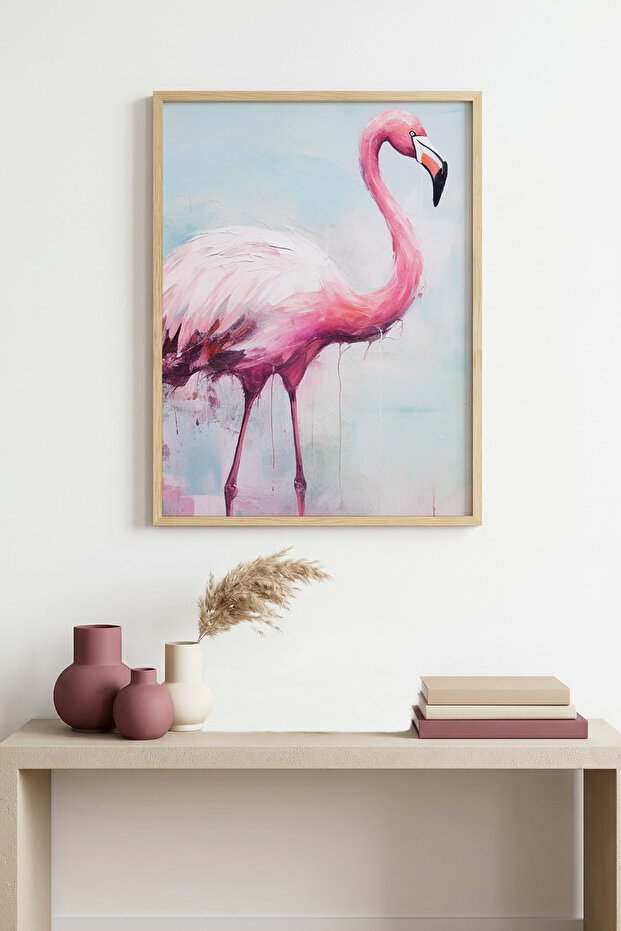 Natural Wood Framed Floral Pattern Painting - Vibrant Tones | Huhu1304 - Single Table Natural Wood Frame