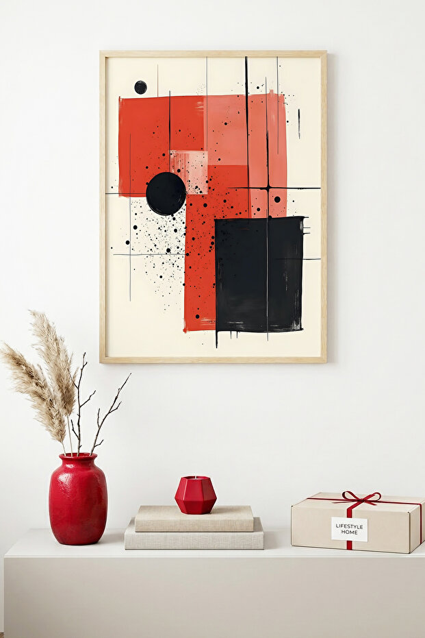 Natural Wood Framed Abstract Patterned Painting - Vibrant Tones | Huhu1230