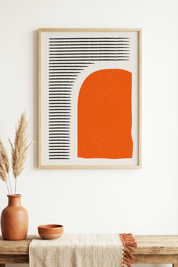 Natural Wood Framed Abstract Patterned Painting - Vibrant Tones | Huhu1366