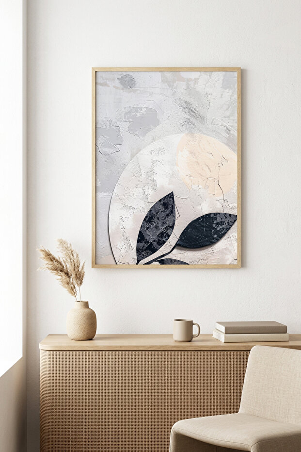Natural Wood Framed Minimal Leaf Pattern Painting - Pastel Tones | Huhu1281