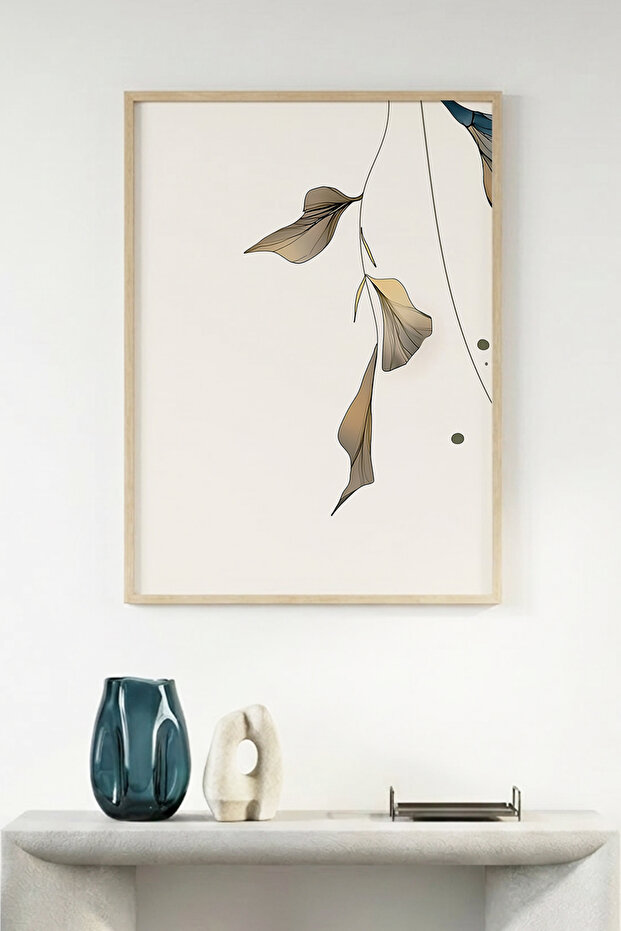 Natural Wood Framed Leaf Patterned Painting - Minimal | Huhu1293