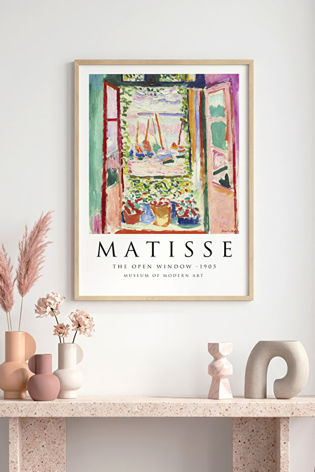 Natural Wood Framed Abstract Nature Landscape Painting - Vibrant Tones | Huhu1156 - Single Table Natural Wood Frame