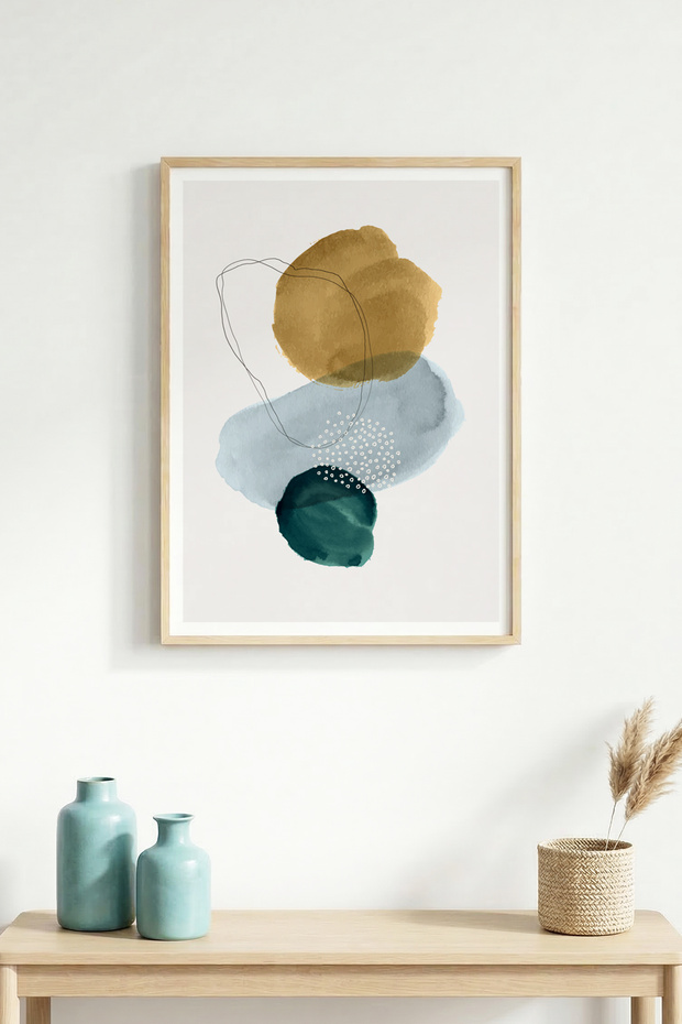 Natural Wood Framed Abstract Patterned Painting - Pastel Tones | Huhu1511