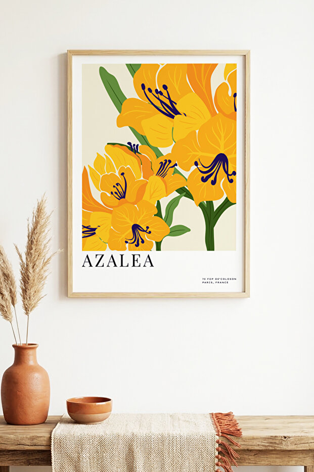 Natural Wood Framed Floral Pattern Painting - Vibrant Tones | Huhu1589 - Single Table Natural Wood Frame