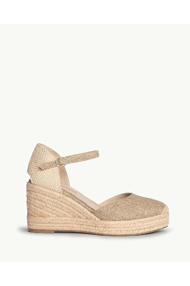GLITTERED FABRIC WEDGE IN TAUPE