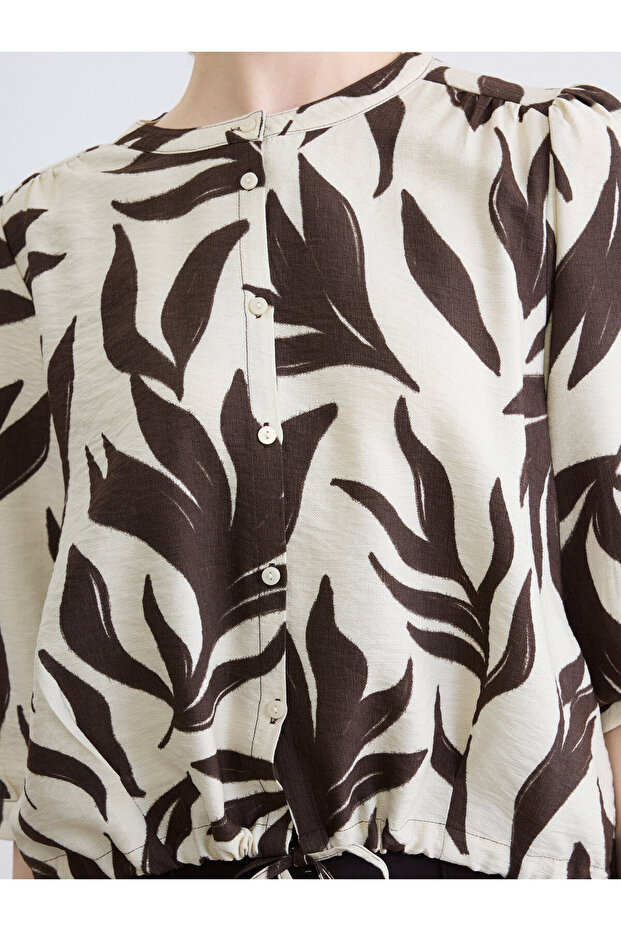 Crew Neck Patterned Blouse - 3