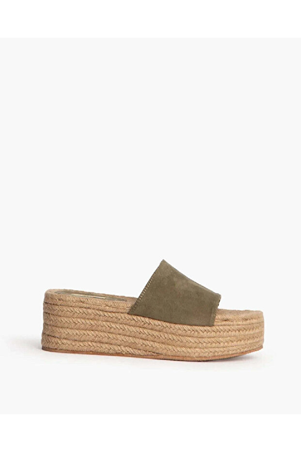 SUEDE WEDGE MULE IN KHAKI