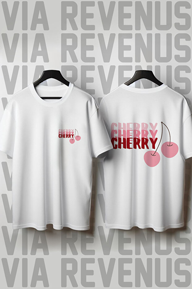 Cherry Printed Crew Neck Loose Fit 100% Cotton Unisex Tshirt
