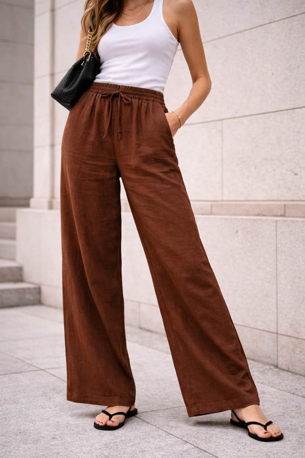 Linen Palazzo Trousers (Tok Texture) Tr0935