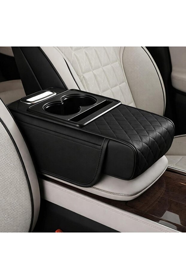 Car Seat Armrest Organizer with Cup Holder – PU Leather Center Console Storage Box