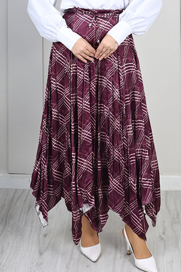 Plaid Asymmetrical Skirt A60689-1 Purple