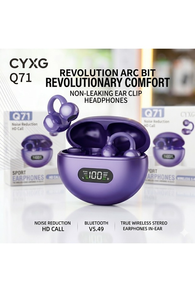 CYXG Q71 Wireless Ear Clip Headphones - Bluetooth 5.49 Sports Earbuds with LED Display
