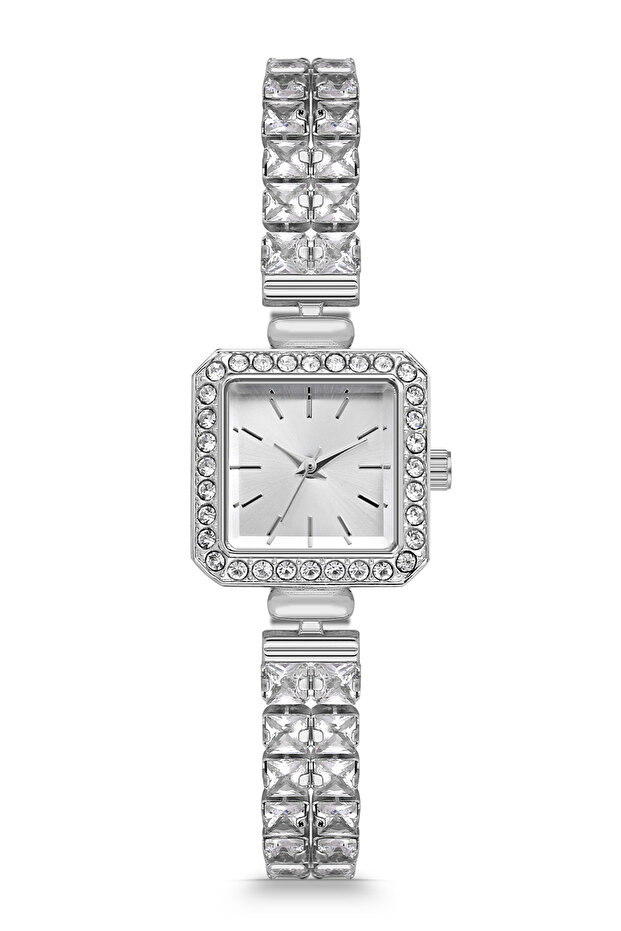 Stone Detailed Cord Minimal Square Case Women's Wristwatch