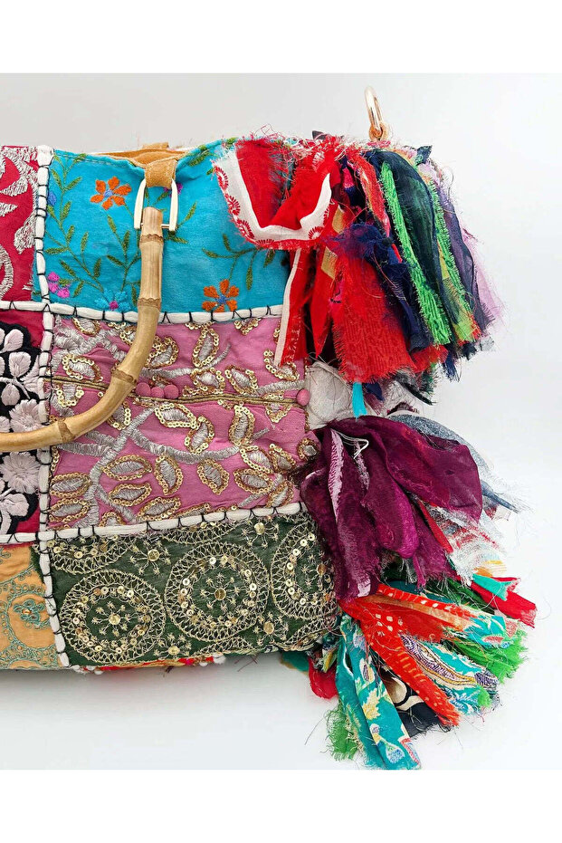 PATCHWORK DOUBLE HANDLE BAG - 2