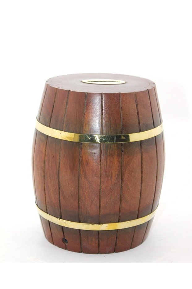 Brass Wooden Barrel Piggy Bank 18 cm