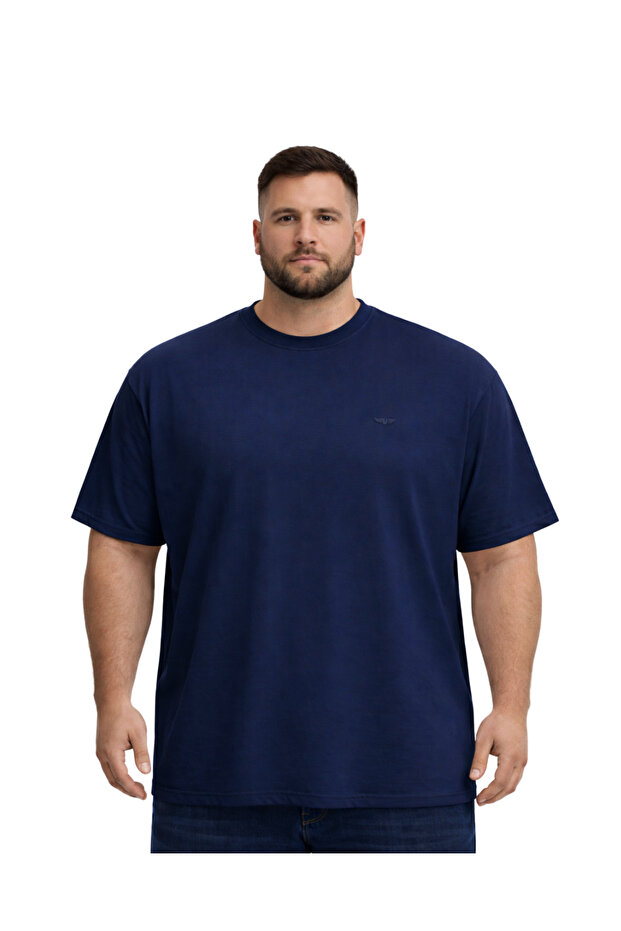 Men's Large Size Navy Blue Basic Short Sleeve T-Shirt 3Xl-4Xl-5Xl-6Xl-7Xl-8Xl