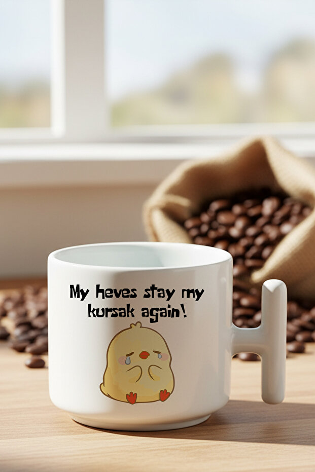Hevesim Yine Kursağımda Kaldı Civciv كوب لاتيه مطبوع عليه هدية ممتعة على شكل كتكوت مع مقبض على شكل حرف T