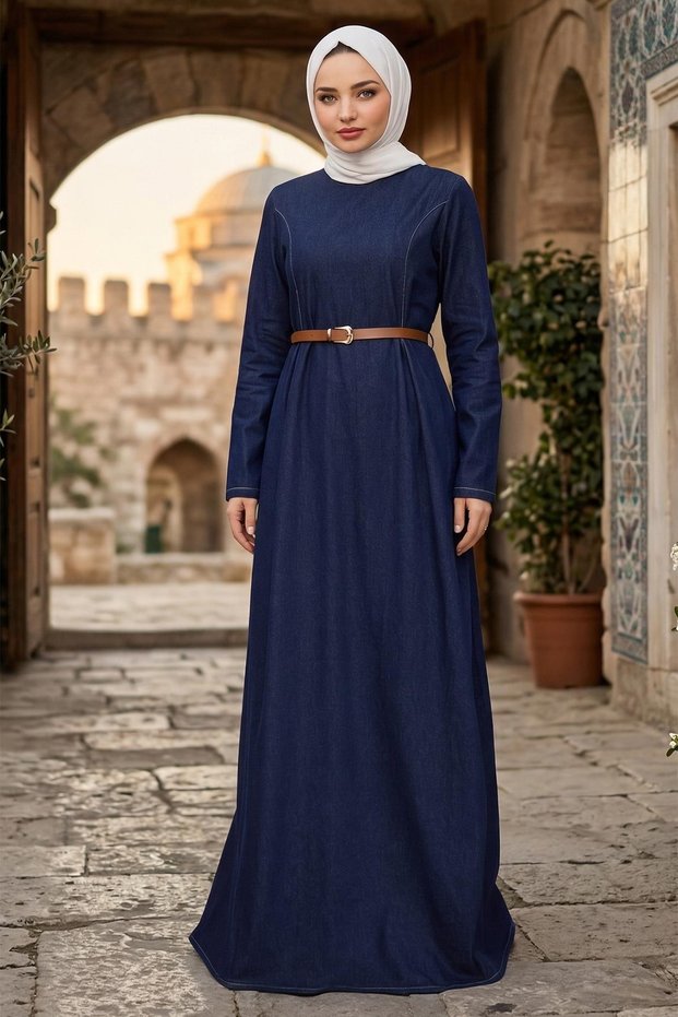 Beli Pensli Belted Denim Dress Dark Blue Hm2896