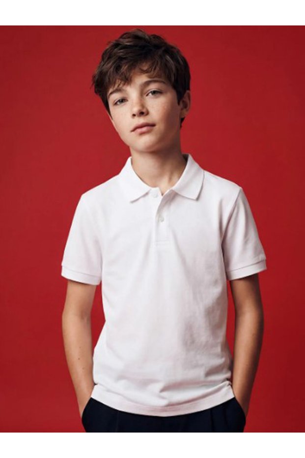 White Polo Collar Boys' Pique T-Shirt 23 April Children's Day