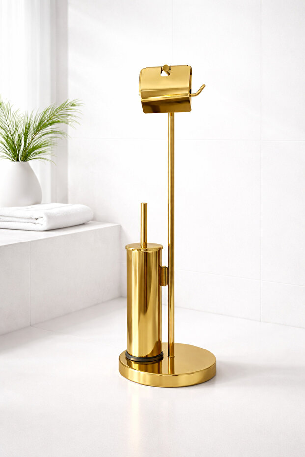 Chrome Footed Toilet Paper Holder and Wc Brush Set |   Modern Stylish Bathroom Accessory