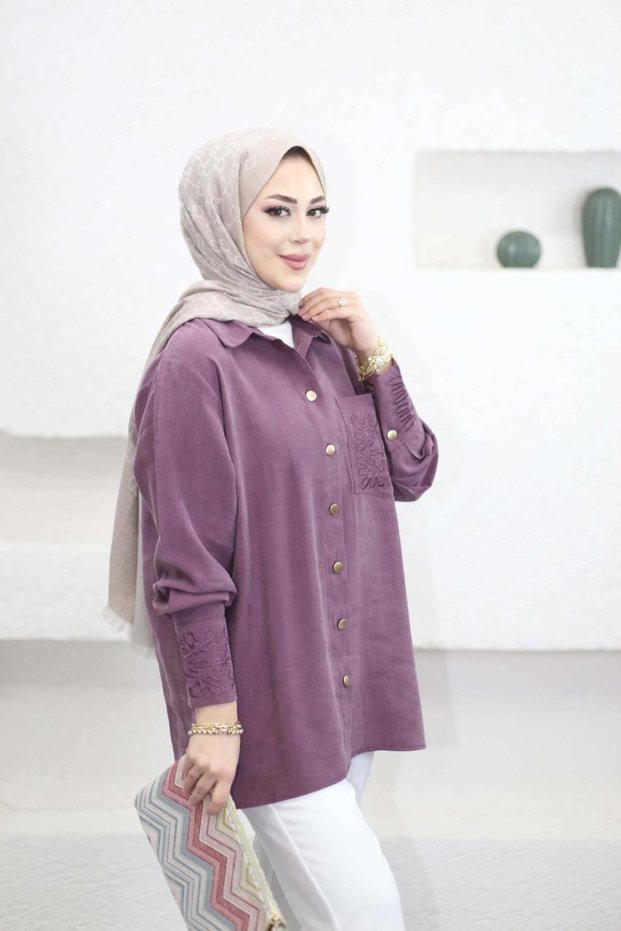 6293 - Stylish Comfortable Women's Shirt with Sleeve-Pocket Embroidery Detail in Woven Soft Fabric