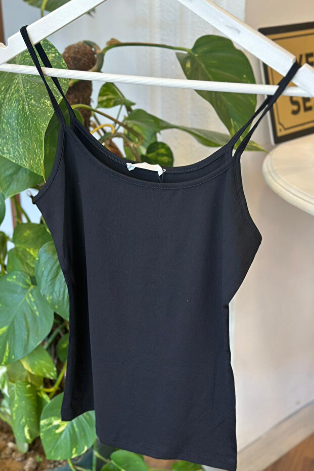 Black String Strap Lycra Bodysuit