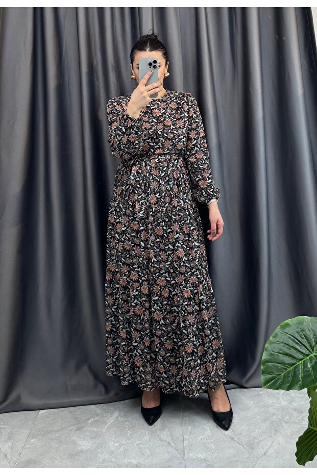 Chiffon Patterned Dress - 4