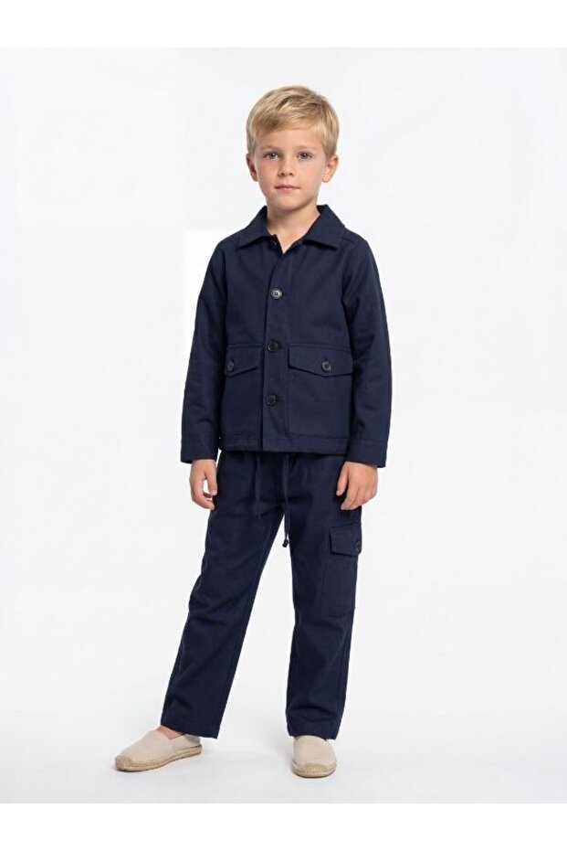 Boy's Stylish Jacket with Linen Fabric and Pocket Detail