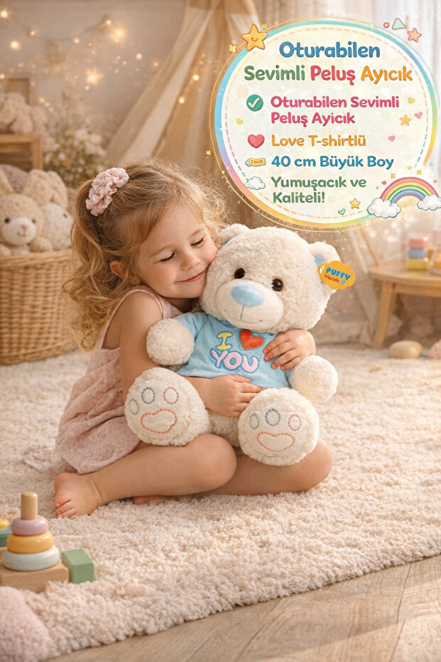 Blue T-Shirt Sitting Plush Bear Love Soft Cute Toy Big Size Gift Teddy Bear 40 cm