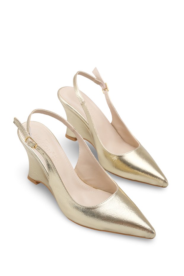 Vega Mia Women's Pointed Toe Open Back Heeled Shoes 00121801 Metallic Gold