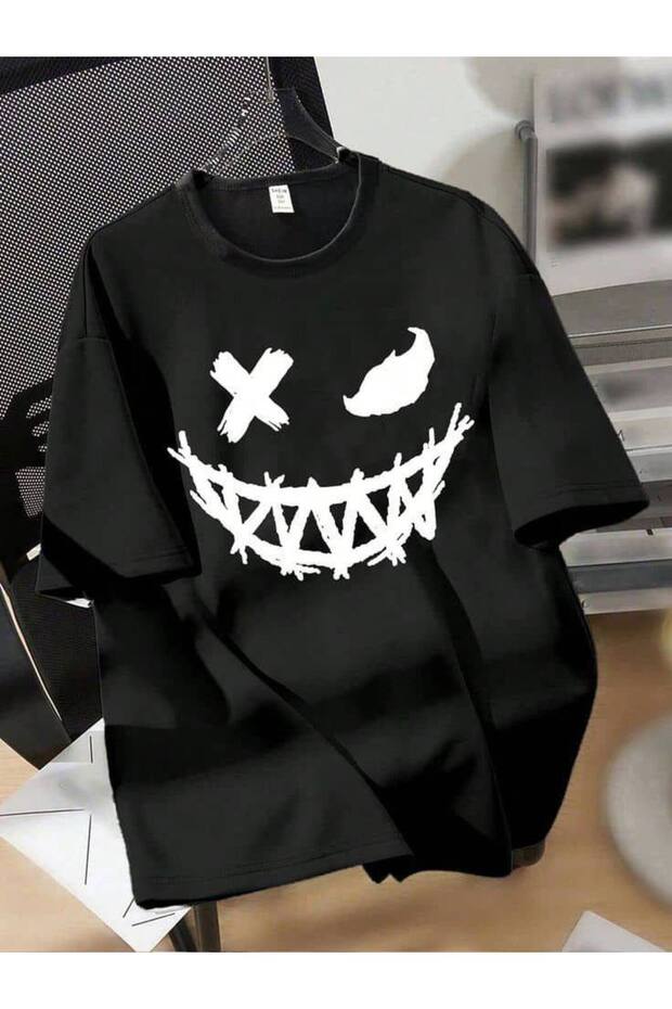 Black Unisex Oversize T-Shirt Printed Men's Women's Relaxed Fit Casual Trend Streetwear