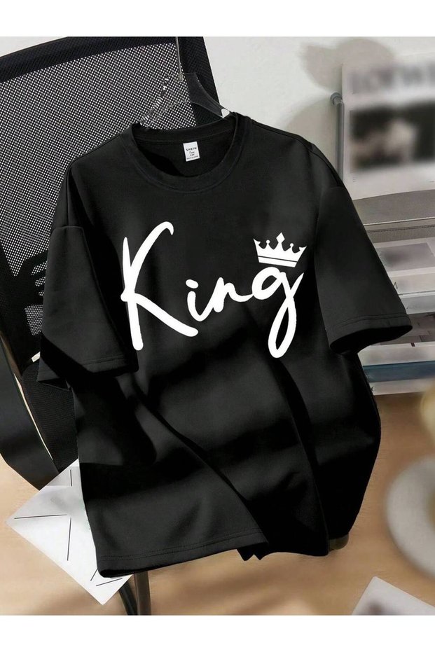 Black Unisex Oversize T-Shirt Printed Men's Women's Relaxed Fit Casual Trend Streetwear