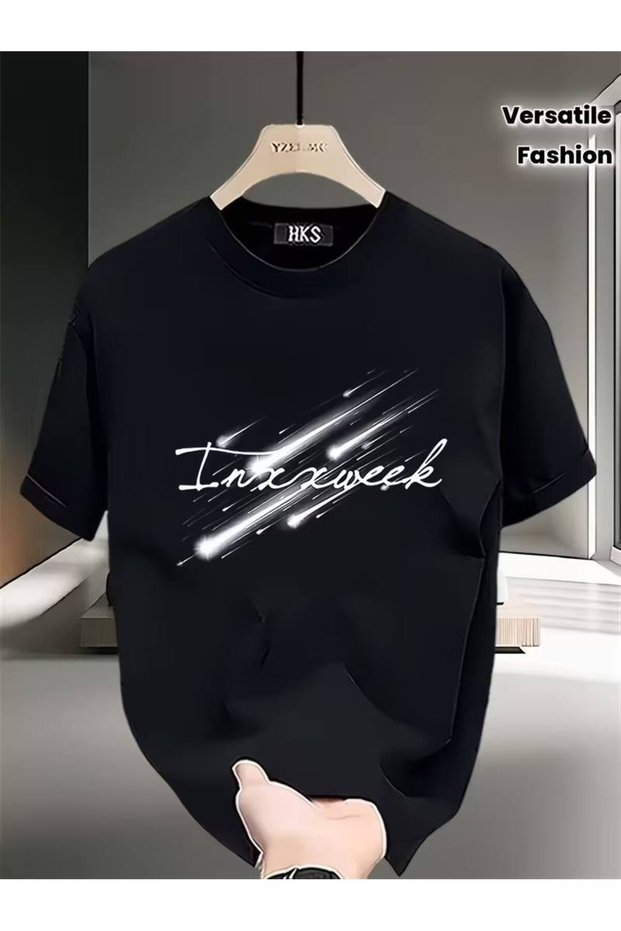Black Unisex Oversize T-Shirt Printed Men's Women's Relaxed Fit Casual Trend Streetwear