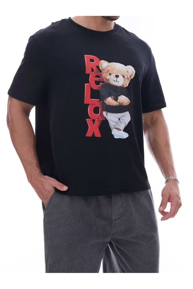 Black Unisex Oversize T-Shirt Printed Men's Women's Relaxed Fit Casual Trend Streetwear