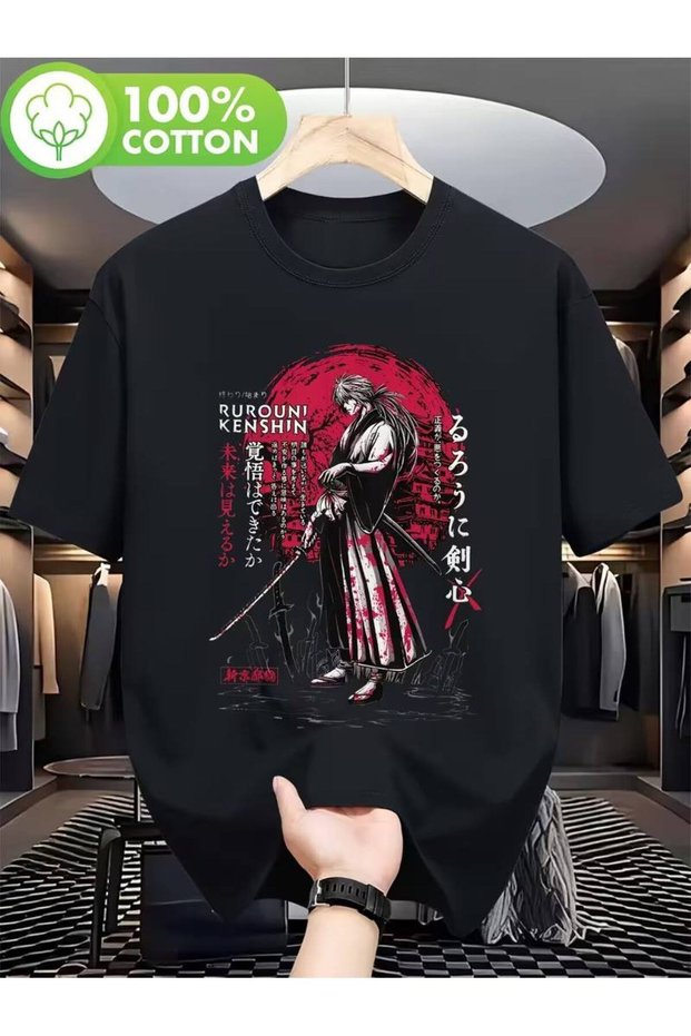 Black Unisex Oversize T-Shirt Printed Men's Women's Relaxed Fit Casual Trend Streetwear