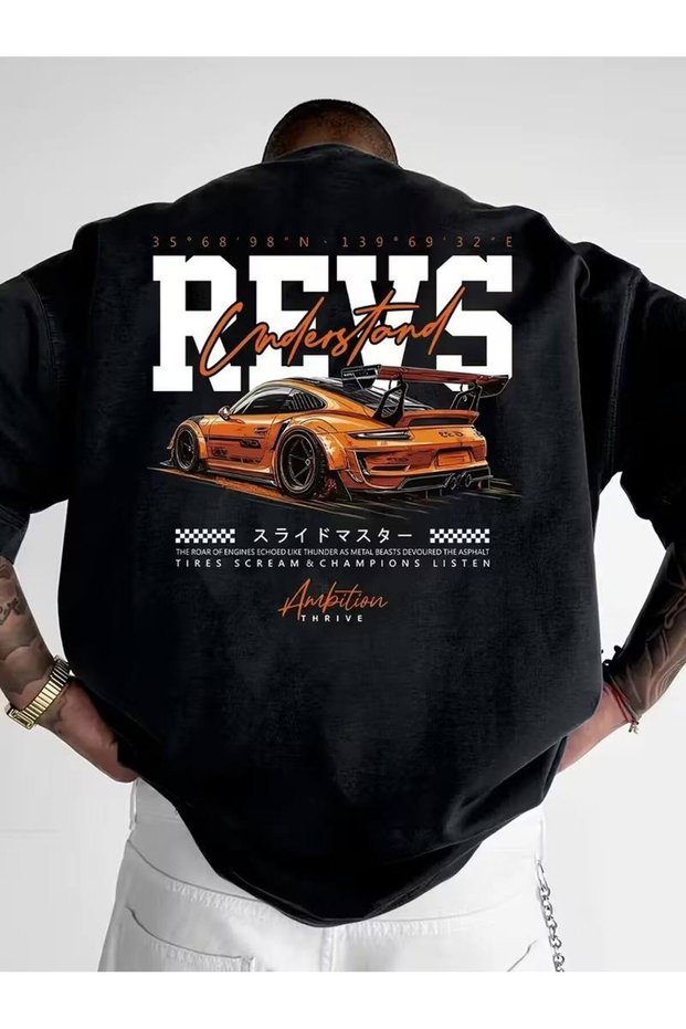 Black Unisex Oversize T-Shirt Printed Men's Women's Relaxed Fit Casual Trend Streetwear