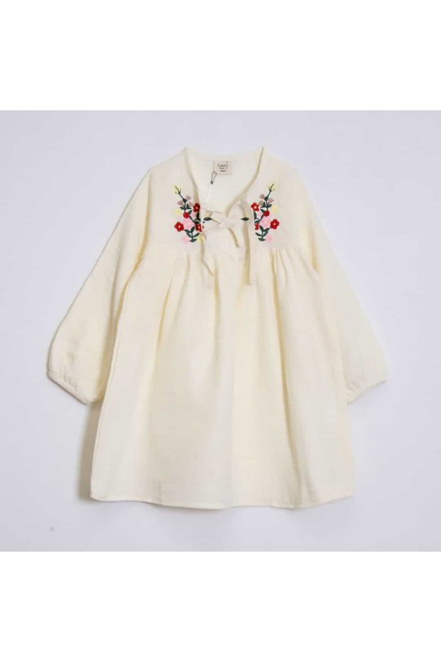 Girl's Floral Embroidered Muslin Dress