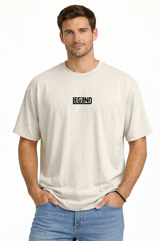 Unisex Oversize T-Shirt Legend Printed 100% Cotton Beige Basic Loose Comfortable Summer Men's Women's T-Shirt